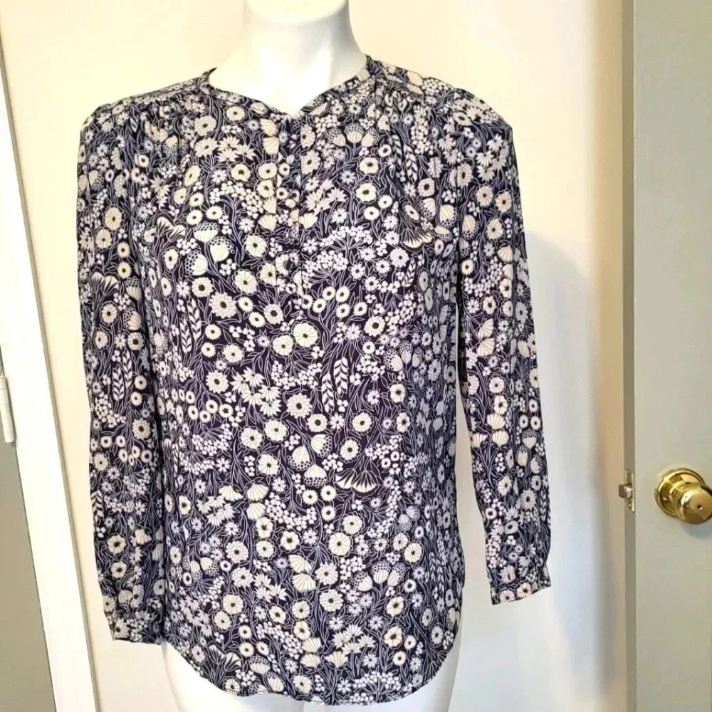 Rebecca Taylor Blue and White Floral Silk Blouse(2)